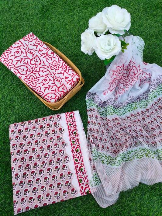 Hand Block Printed Chiffon Dupatta Salwar Suit Set - JBOCF170