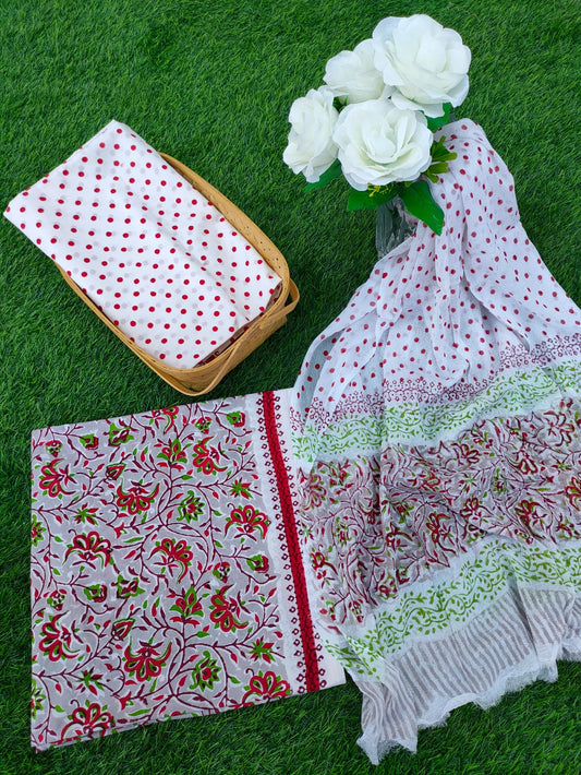 Hand Block Printed Chiffon Dupatta Salwar Suit Set - JBOCF173