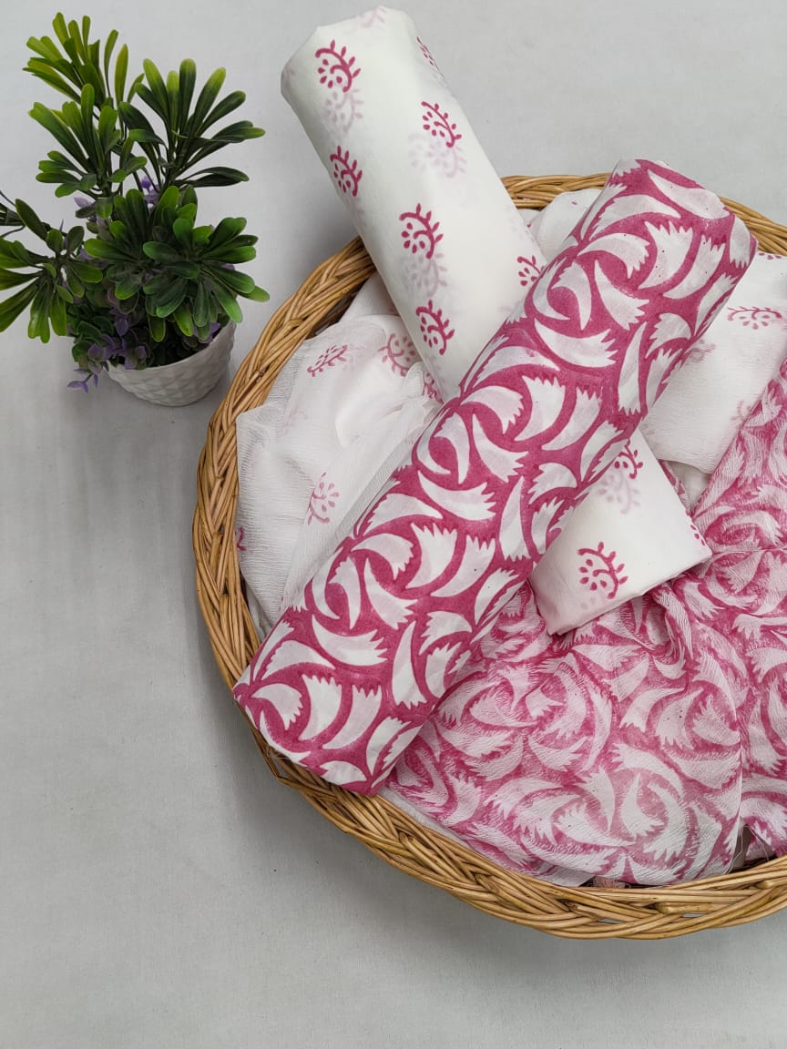 Cotton Salwar Suit set with chiffon dupatta