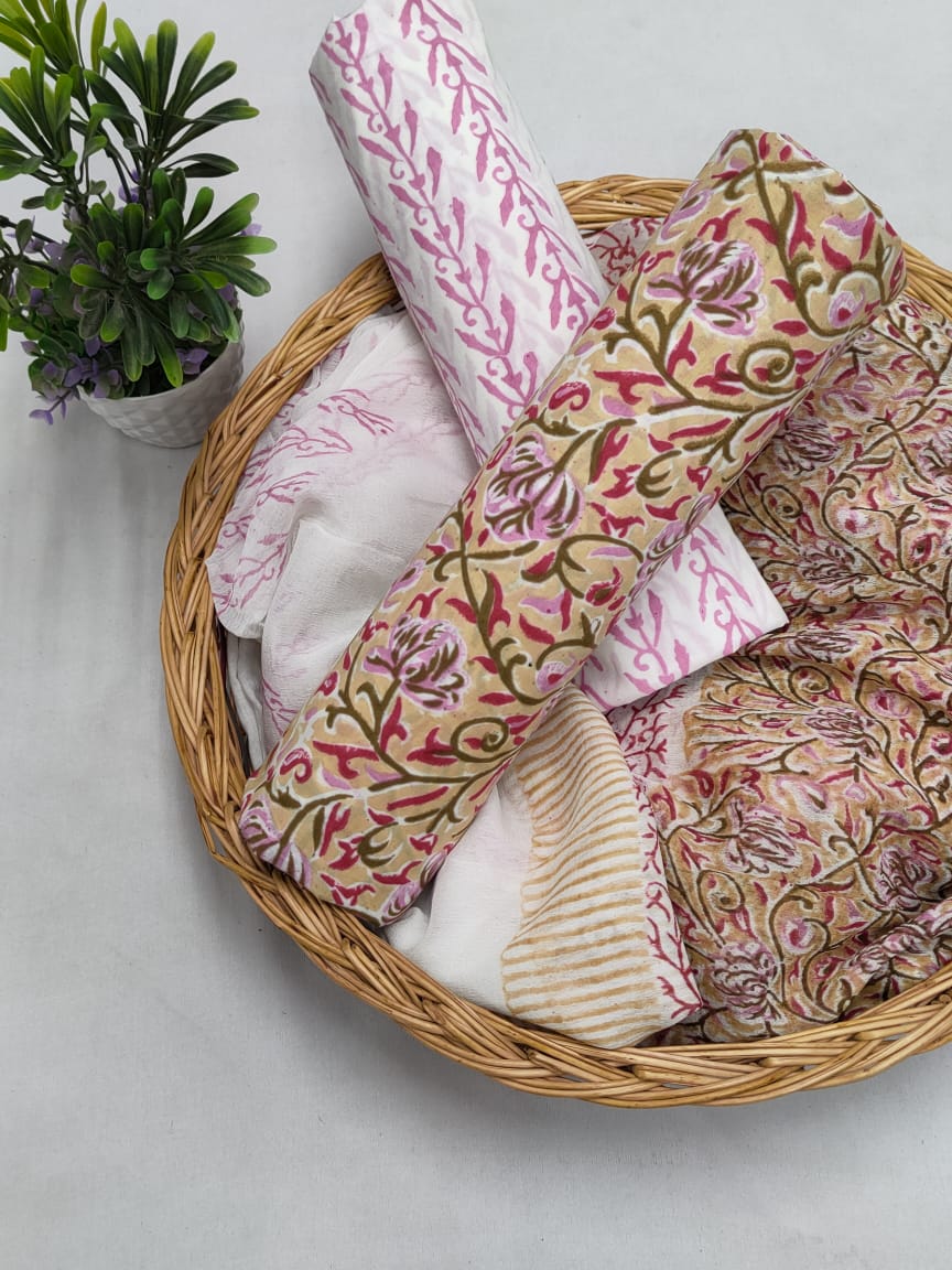 Cotton Salwar Suit set with chiffon dupatta