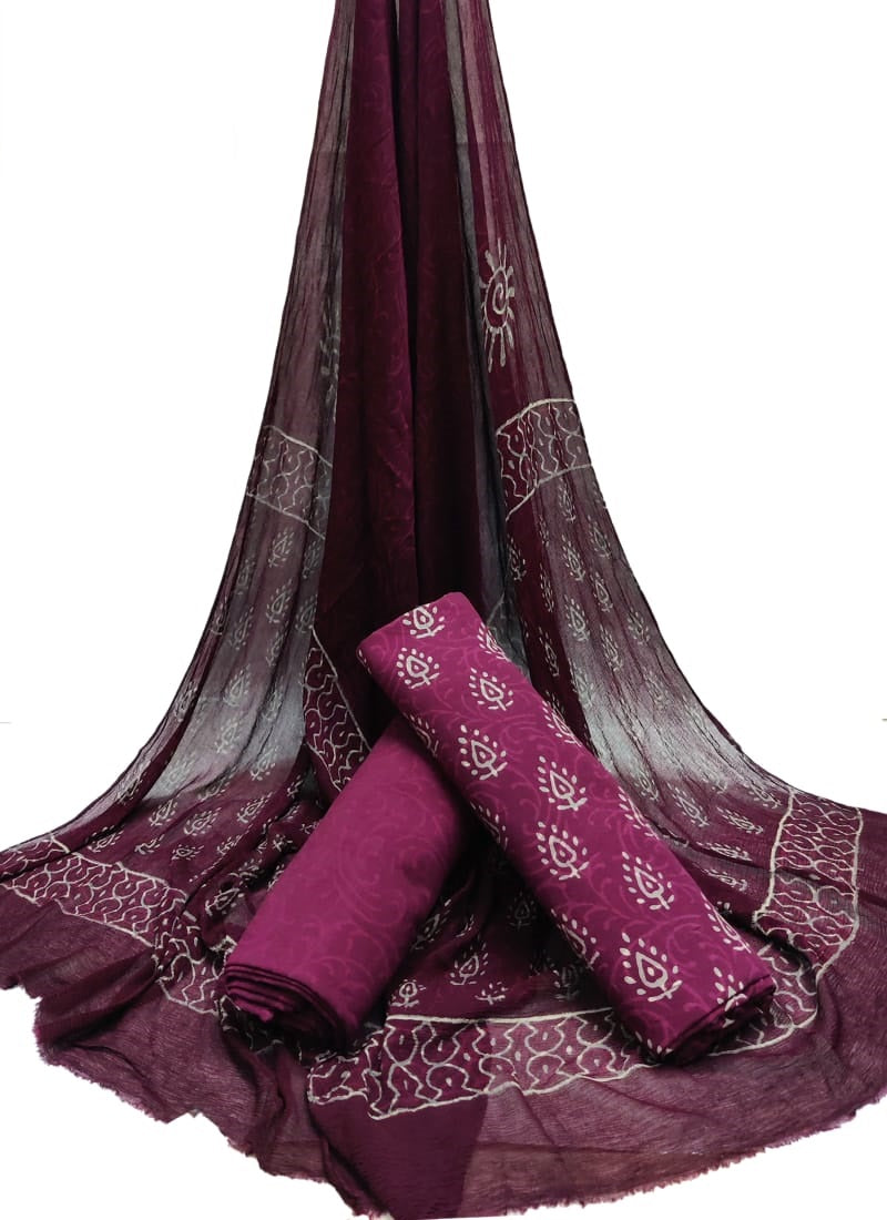 Cotton Salwar Suit set with chiffon dupatta