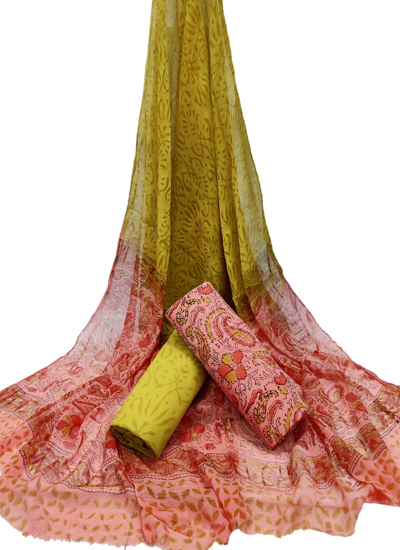 Cotton Salwar Suit set with chiffon dupatta