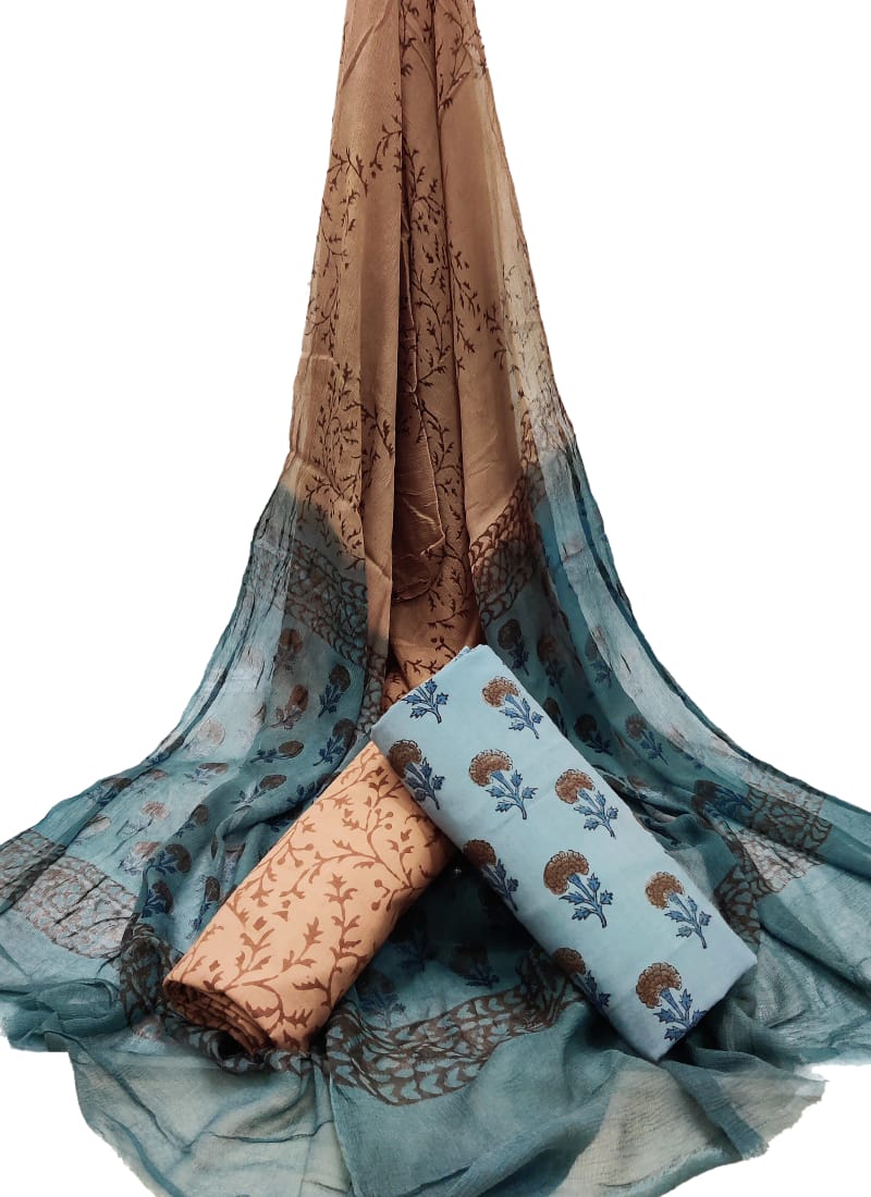 Cotton Salwar Suit set with chiffon dupatta