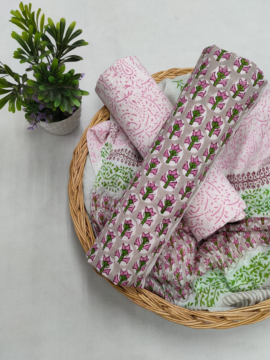 Cotton Salwar Suit set with chiffon dupatta