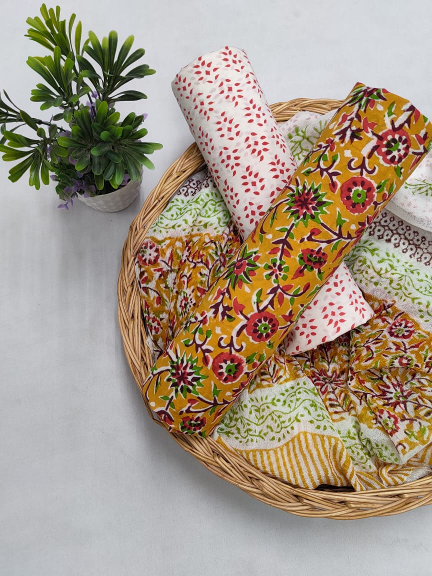 Cotton Salwar Suit set with chiffon dupatta