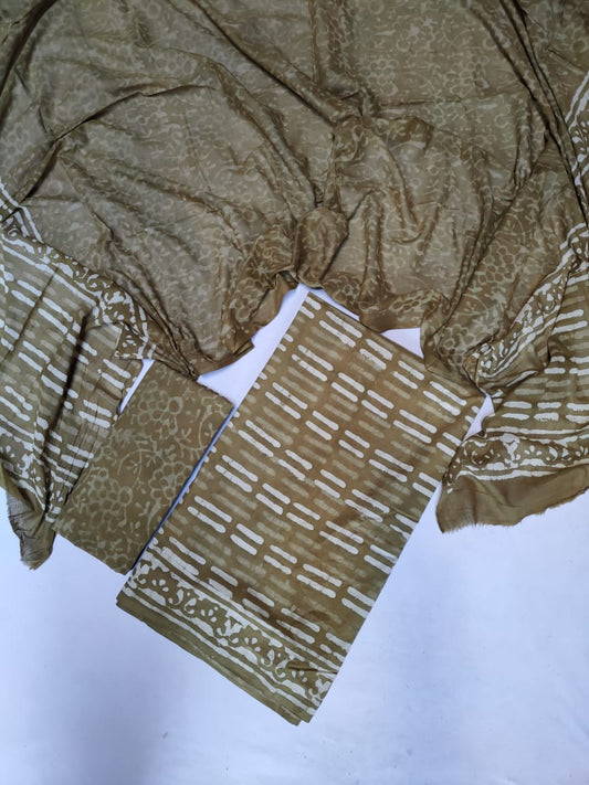 Hand Block Cotton Unstitched Salwar Suit With Cotton/Mulmul Dupatta - JB435