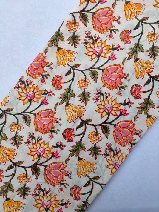 Jaipuri Hand Block Printed Pure Cotton Fabric In Running Length - JBRS522