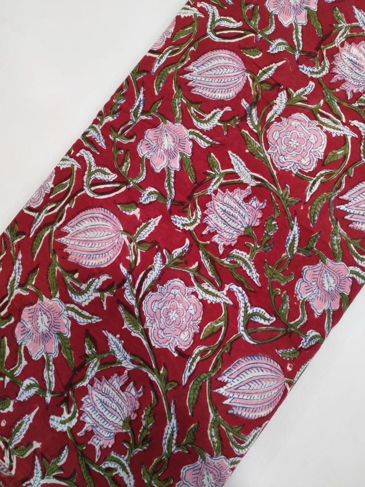 Pure Cotton Hand Block Printed Fabric In Running Length - JBRH31