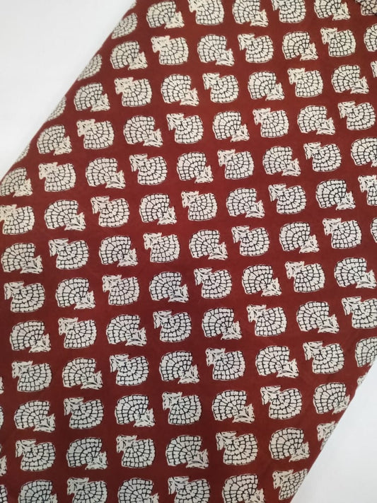 Hand Block Printed Pure Cotton Fabric In Running Length - JBRH40