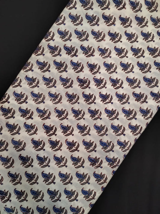 Pure Cotton Hand Block Printed Fabric With White Base - JBRH202