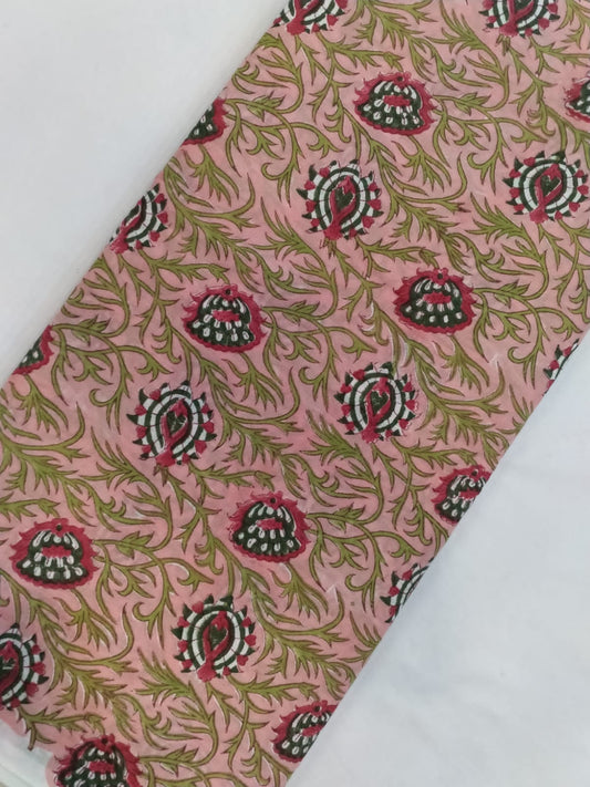 Cotton Hand Block Printed Fabric In Running Length - JBRH111