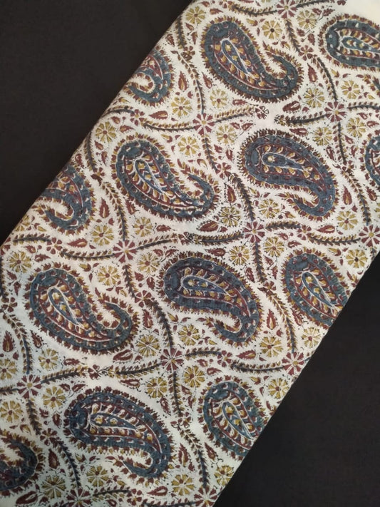 Pure Cotton Hand Block Printed Fabric With White Base - JBRH210