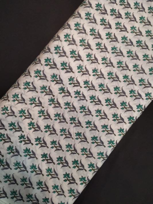Pure Cotton Hand Block Printed Fabric With White Base - JBRH214