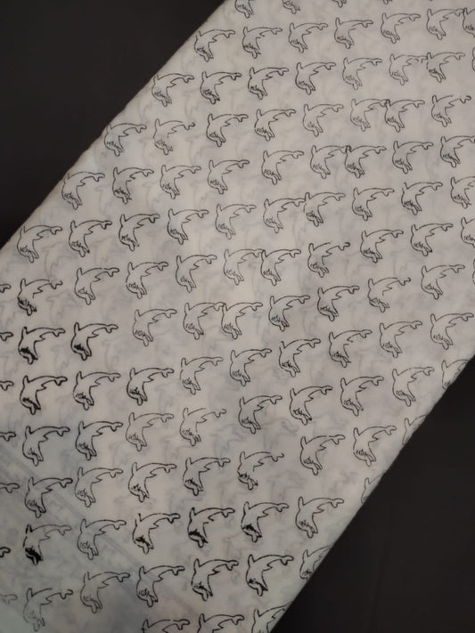 Hand Block Printed Pure Cotton Fabric With White Base In Running Length - JBRH216