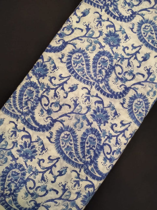 Pure Cotton Hand Block Printed Fabric With White Base - JBRH218