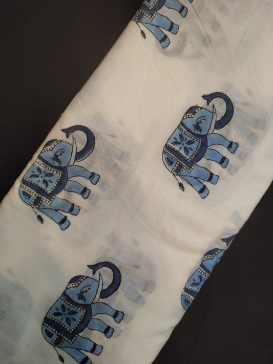 Pure Cotton Hand Block Printed Fabric With White Base - JBRH222