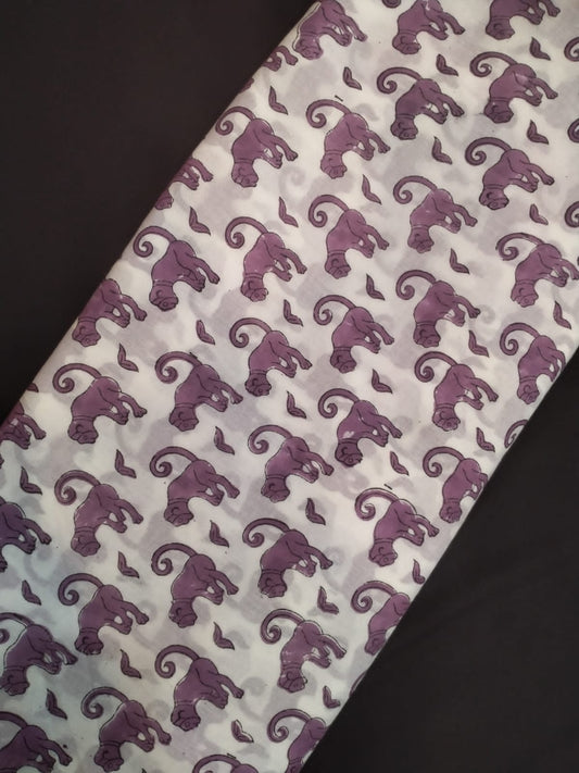 Pure Cotton Hand Block Printed Fabric With White Base - JBRH226