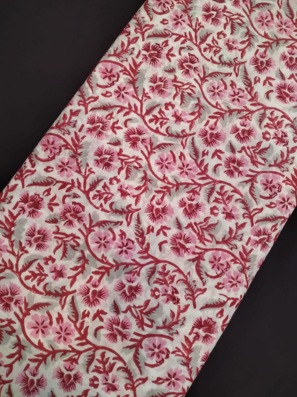 Hand Block Printed Pure Cotton Fabric With White Base In Running Length - JBRH228