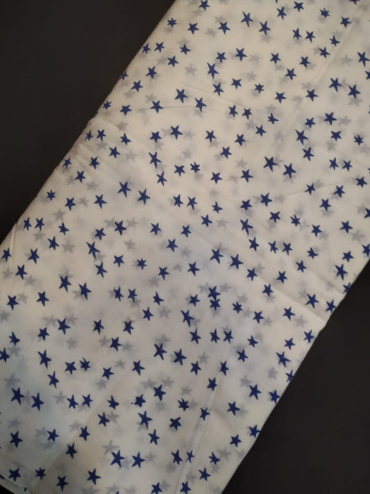 White Base Cotton Hand Block Printed Fabric In Running Length - JBRH229