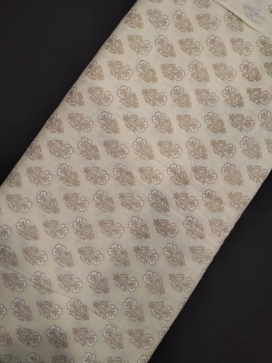 Pure Cotton Hand Block Printed Fabric With White Base - JBRH234