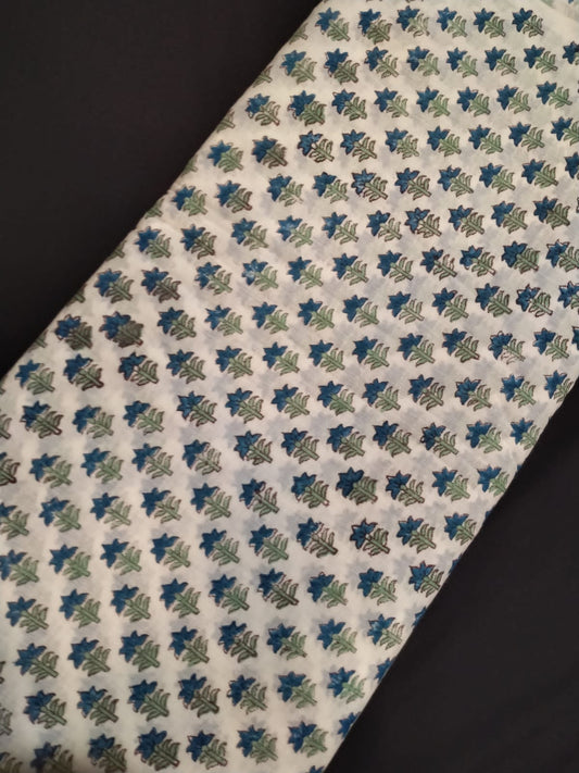 Pure Cotton Hand Block Printed Fabric With White Base - JBRH238