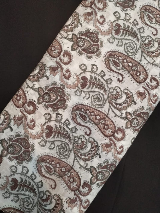 Hand Block Printed Pure Cotton Fabric With White Base In Running Length - JBRH240
