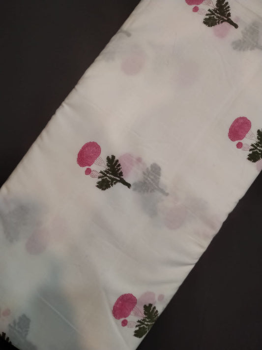 White Base Cotton Hand Block Printed Fabric In Running Length - JBRH241