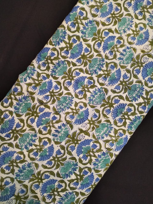 Pure Cotton Hand Block Printed Fabric With White Base - JBRH242