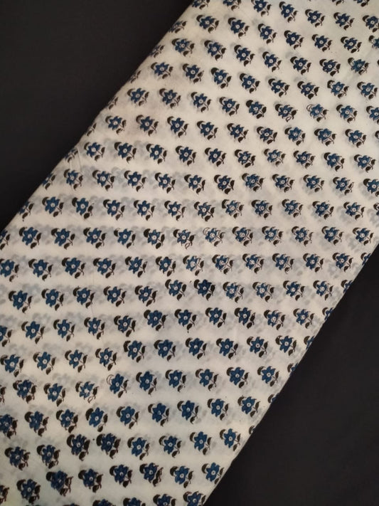Hand Block Printed Pure Cotton Fabric With White Base In Running Length - JBRH244