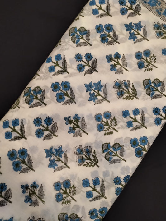 Pure Cotton Hand Block Printed Fabric With White Base - JBRH248