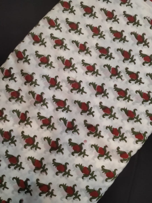 Pure Cotton Hand Block Printed Fabric With White Base - JBRH252