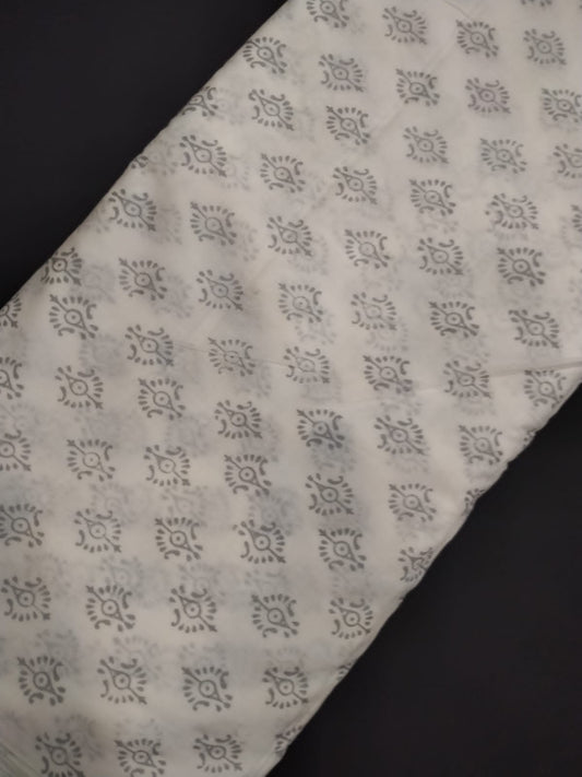 Hand Block Printed Pure Cotton Fabric With White Base In Running Length - JBRH254