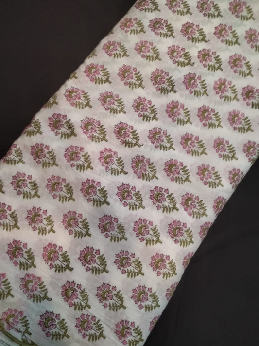 Pure Cotton Hand Block Printed Fabric With White Base - JBRH260