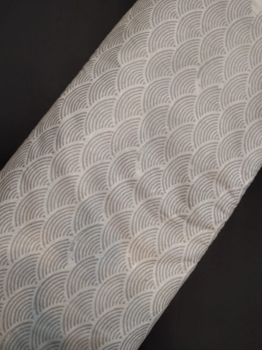 White Base Pure Cotton Hand Block Printed Fabric In Running Length - JBRH261