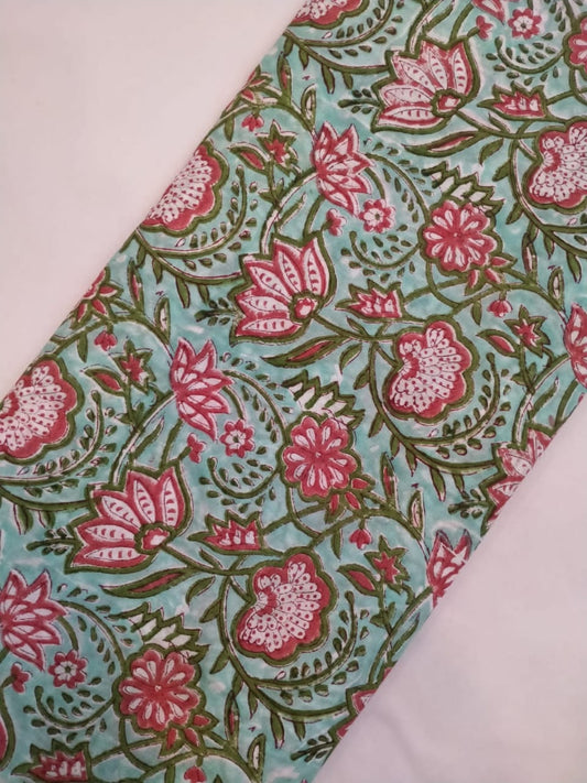 Hand Block Printed Pure Cotton Fabric In Running Length - JBRH122