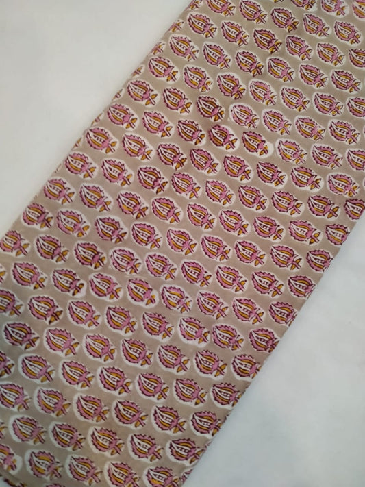 Cotton Hand Block Printed Fabric In Running Length - JBRH123