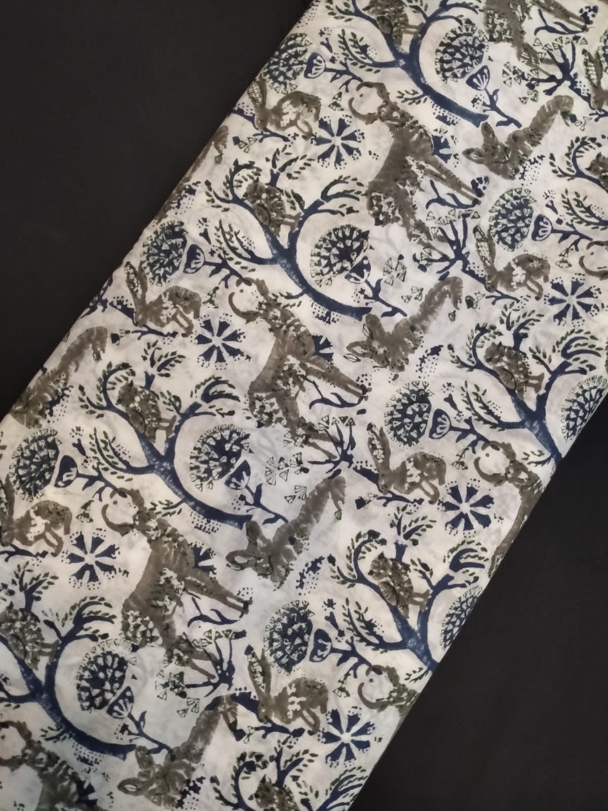 Hand Block Printed Pure Cotton Fabric With White Base In Running Length - JBRH142
