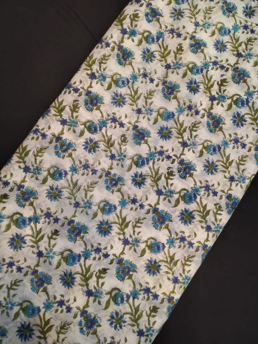 White Base Cotton Hand Block Printed Fabric In Running Length - JBRH147