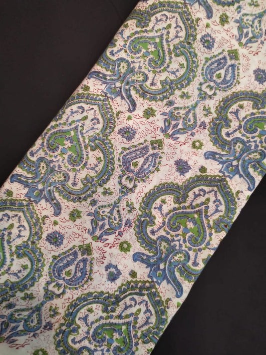 Pure Cotton Hand Block Printed Fabric With White Base - JBRH148
