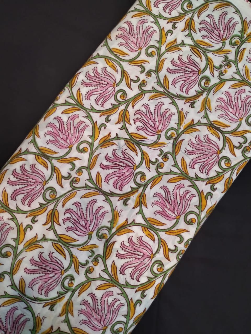 Hand Block Printed Pure Cotton Fabric With White Base In Running Length - JBRH150