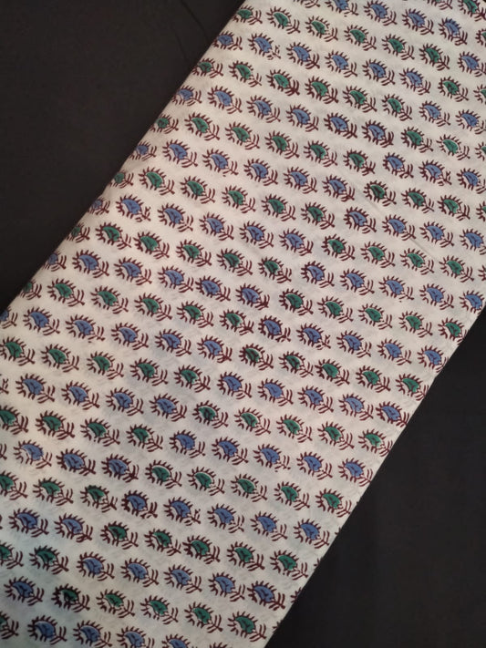 Pure Cotton Hand Block Printed Fabric With White Base - JBRH152