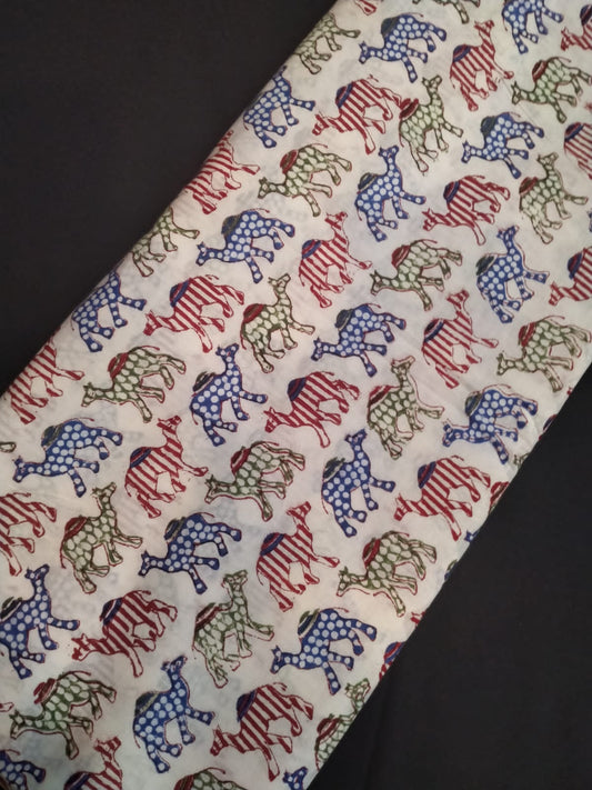 Pure Cotton Hand Block Printed Fabric With White Base - JBRH156