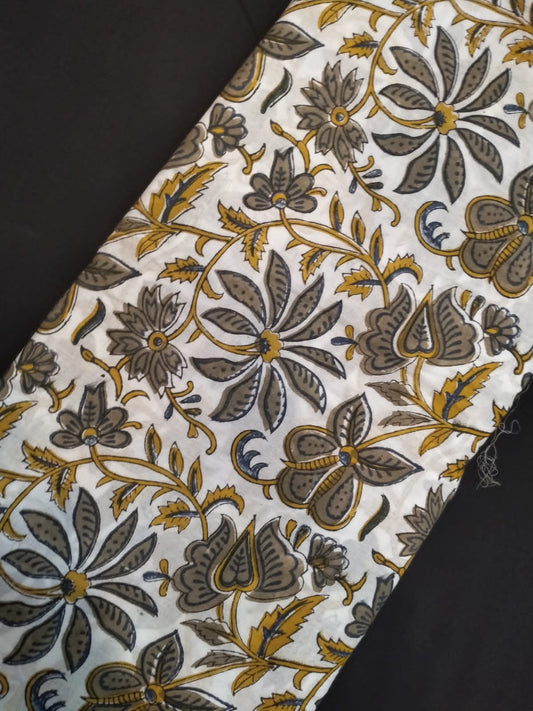 Hand Block Printed Pure Cotton Fabric With White Base In Running Length - JBRH158