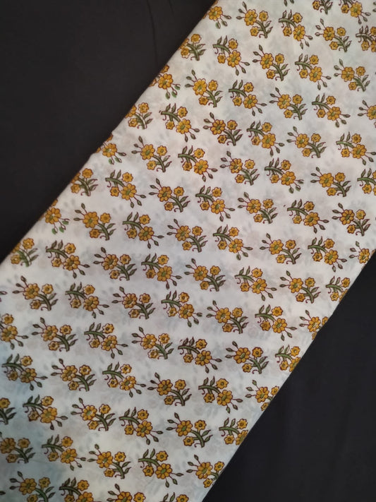 White Base Cotton Hand Block Printed Fabric In Running Length - JBRH159