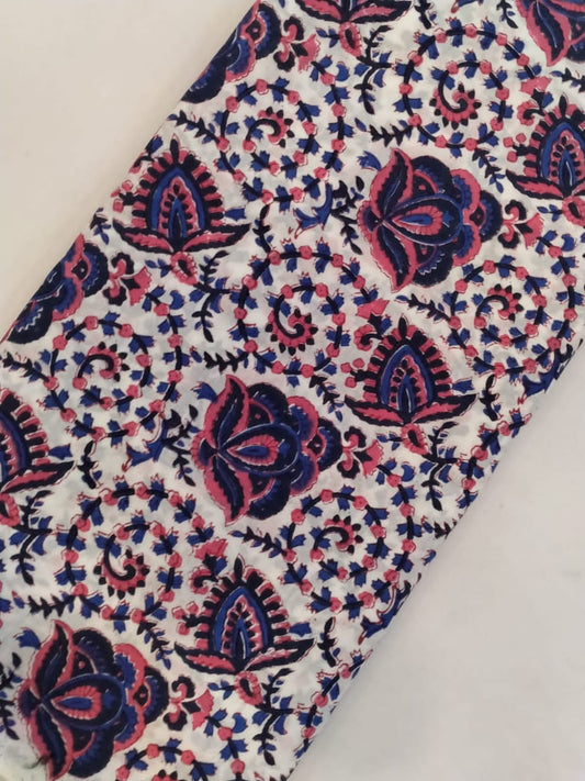 Hand Block Printed Pure Cotton Fabric In Running Length - JBRH106