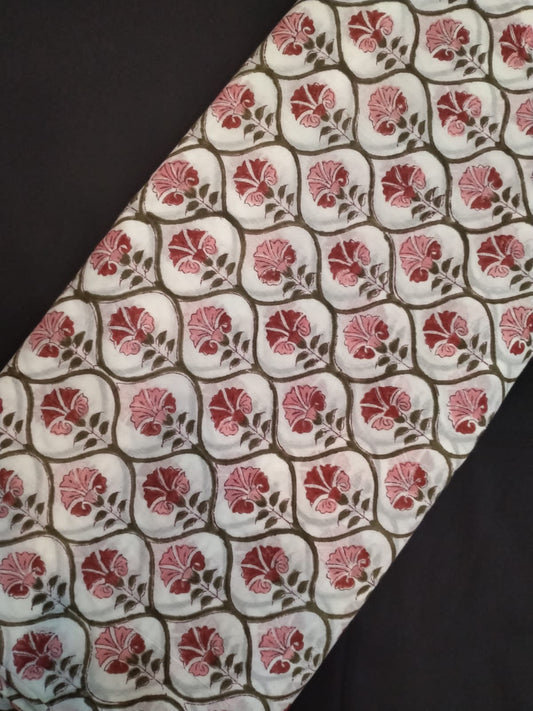 Pure Cotton Hand Block Printed Fabric With White Base - JBRH164