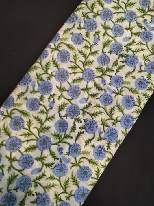 Pure Cotton Hand Block Printed Fabric With White Base - JBRH168
