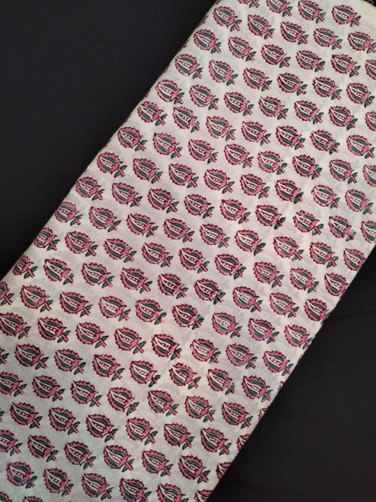 Pure Cotton Hand Block Printed Fabric With White Base - JBRH172
