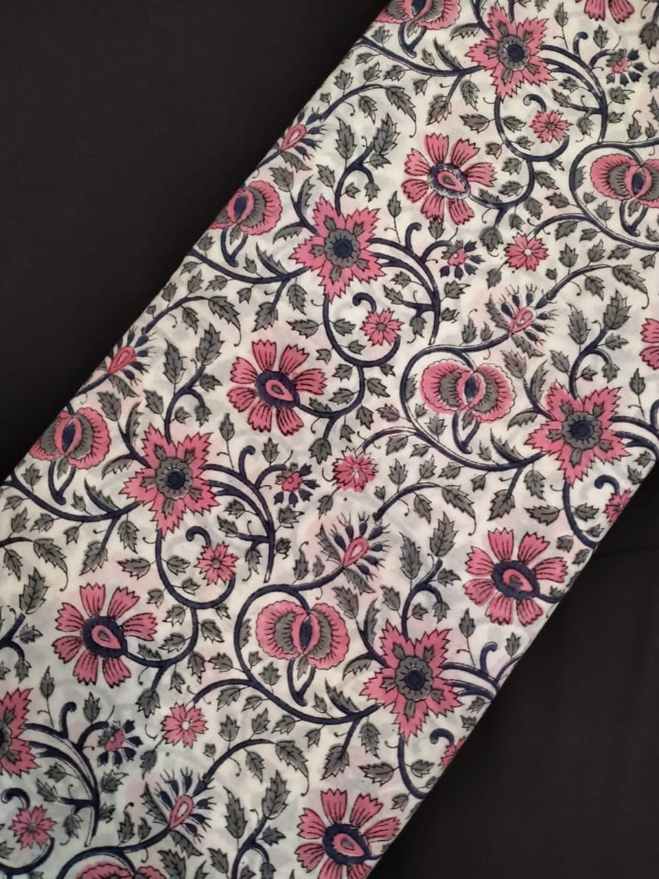Hand Block Printed Pure Cotton Fabric With White Base In Running Length - JBRH174