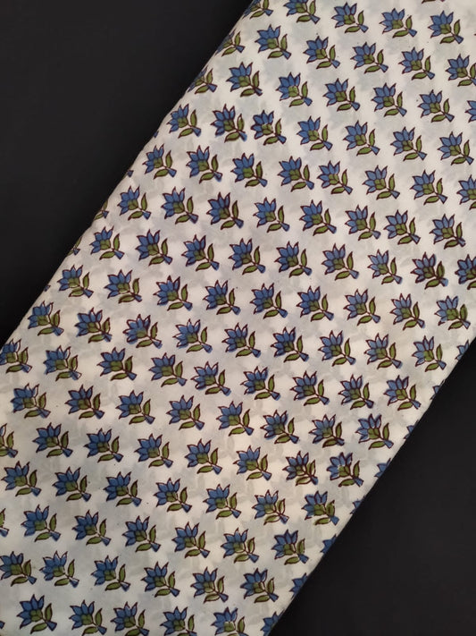 Pure Cotton Hand Block Printed Fabric With White Base - JBRH176